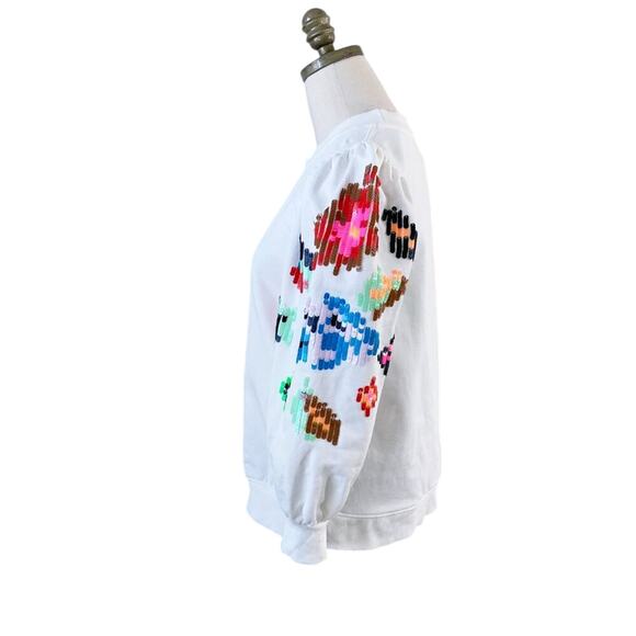 Essentiel Antwerp White Cotton Sweatshirt w Multicolor Sequin Detail Size Small - Picture 4 of 13
